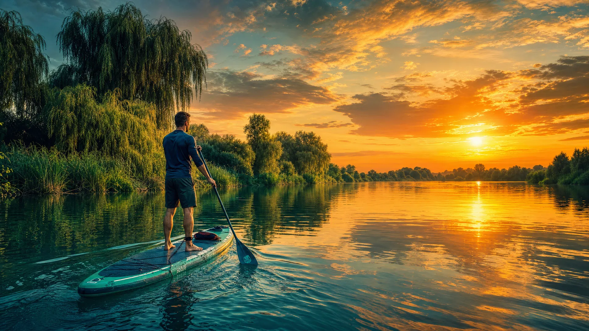 Stand up paddling pe brațul Borcea la apus
